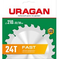 Диск пильный по дереву 210х32/30мм 24Т Fast Uragan