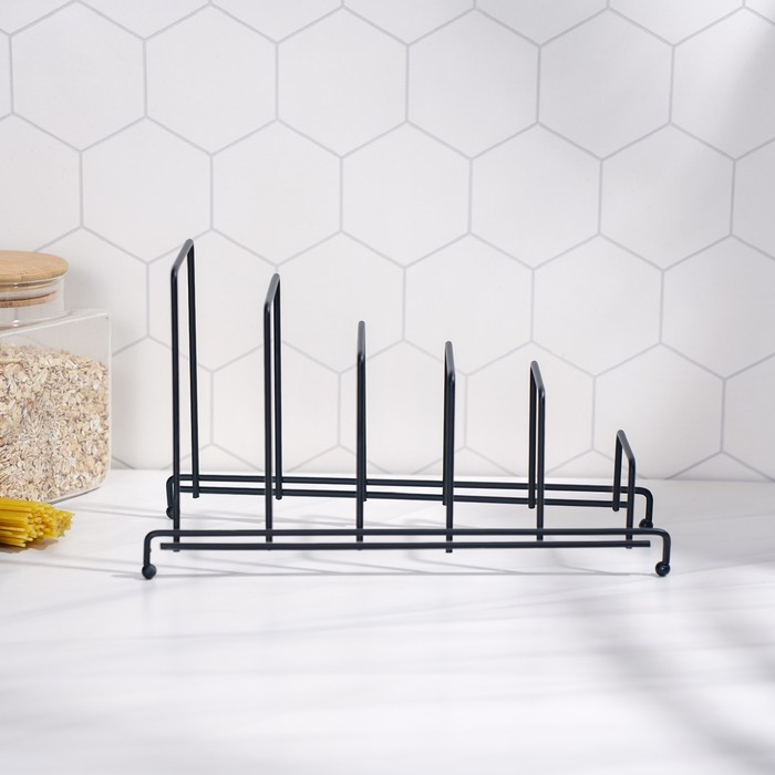 Подставка для крышек Доляна 28,5х12,5х16см черная на 5 предметов