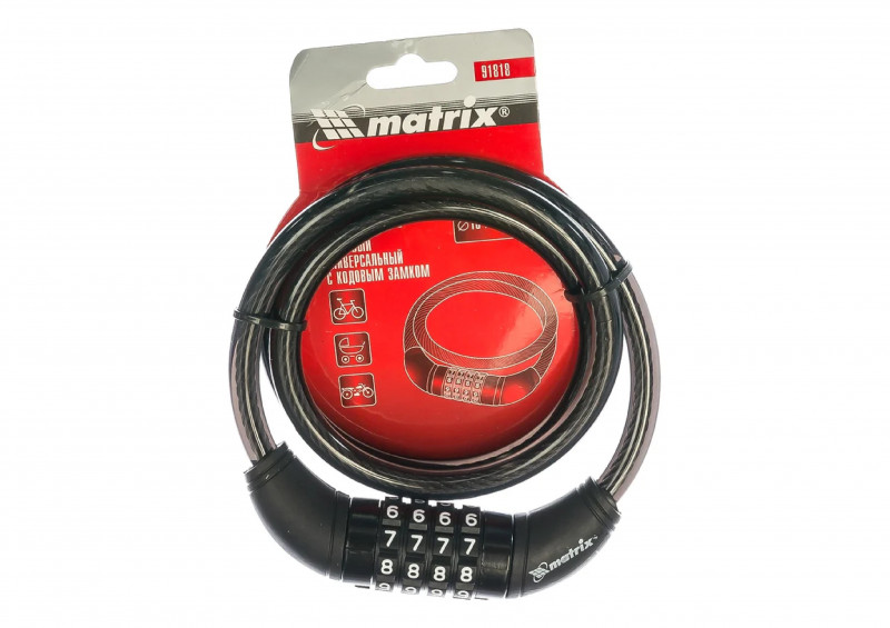 Замок тросовый универсал кодовый 10х950мм Matrix