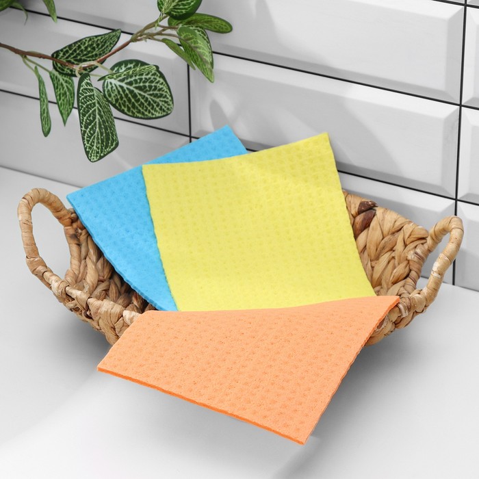 Салфетки из целлюлозы губчатые,тряпки для уборки, 15х17см, 3шт